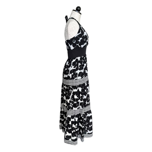 Jonathan Martin Halter Sun Maxi Dress Black & White Floral & Stripes Size 8 - Picture 4 of 14